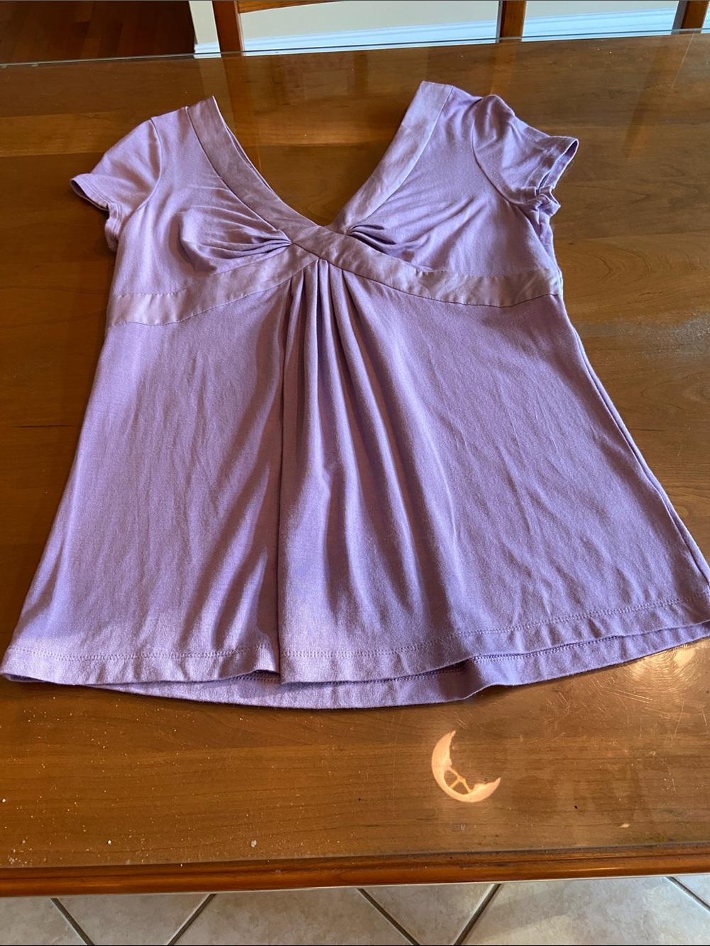 Banana Republic Lavender V-Neck Gathered Short Sleeve Top